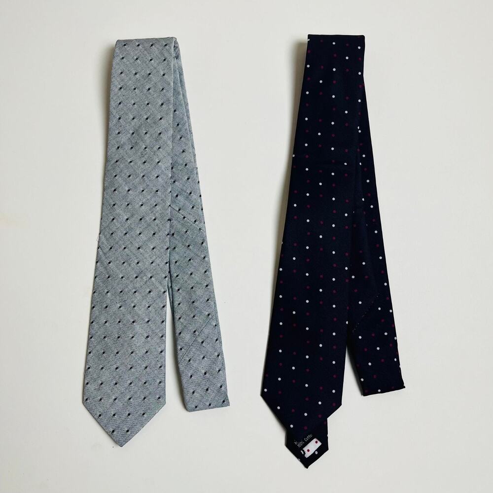 Lot of 2 Neck Tie for Men Jordan Jasper Polka Dots Gray & Navy Blue UNUSED NEW